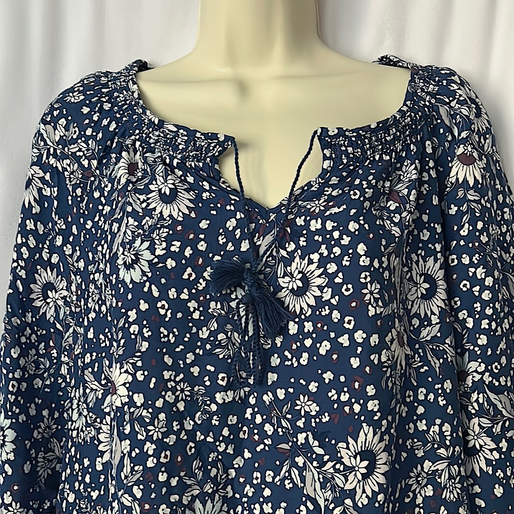 Beachlunchlounge Cute Boho Blue Floral Long Sleeve Shirt Top **Size S** 🌸🌸 - Picture 3 of 4